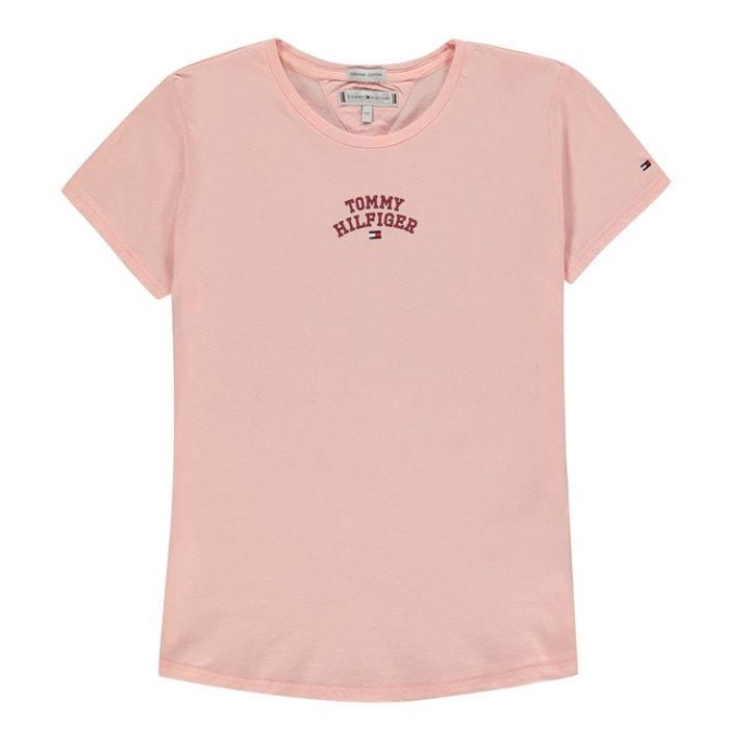 Piger Tommy Logo T-shirt Tommy Hilfiger Danmark Bleg Pink