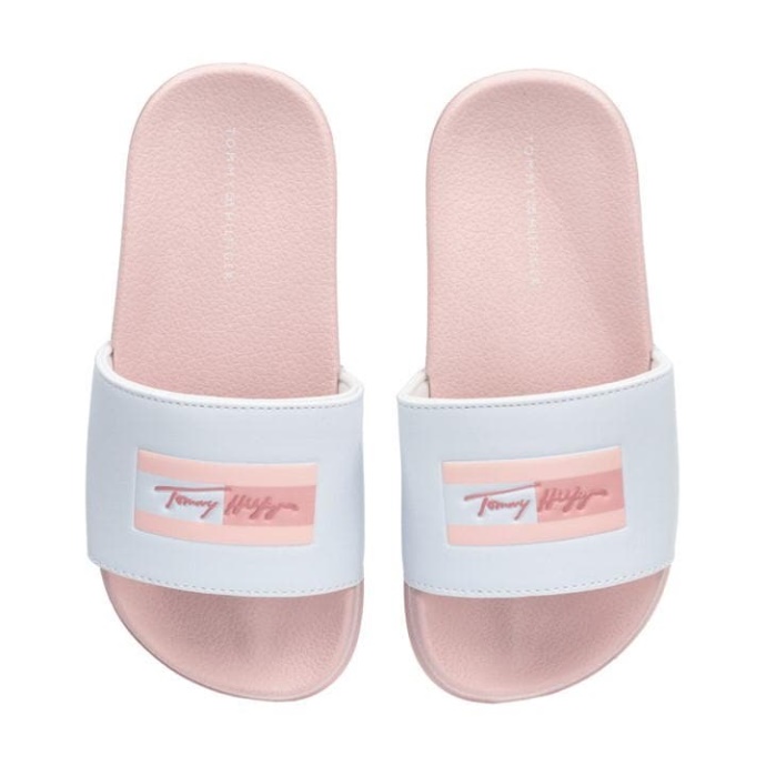 Junior Script Slides Pink/white C134 Tommy Hilfiger Danmark