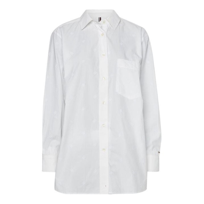 Monogram Co Oversized Skjorte Ls Tommy Hilfiger Danmark Optik Hvid