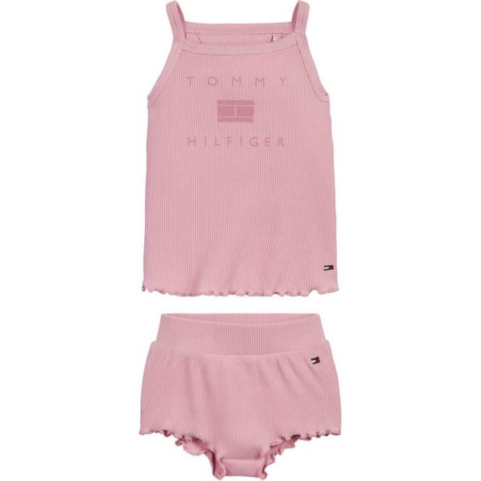 Rib Vest & Kort Sæt Tommy Hilfiger Danmark Pink Th9