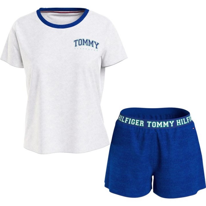 Kortærmet Pyjamassæt Grå/marineblå Tommy Hilfiger Danmark