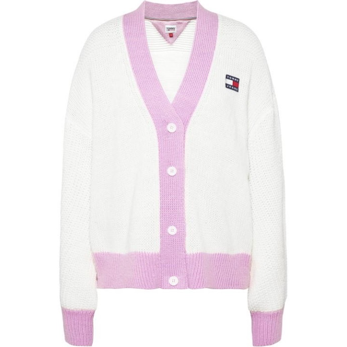 Tjw Lang Kontrastmærke Cardigan Tommy Hilfiger Danmark Ecru/multi