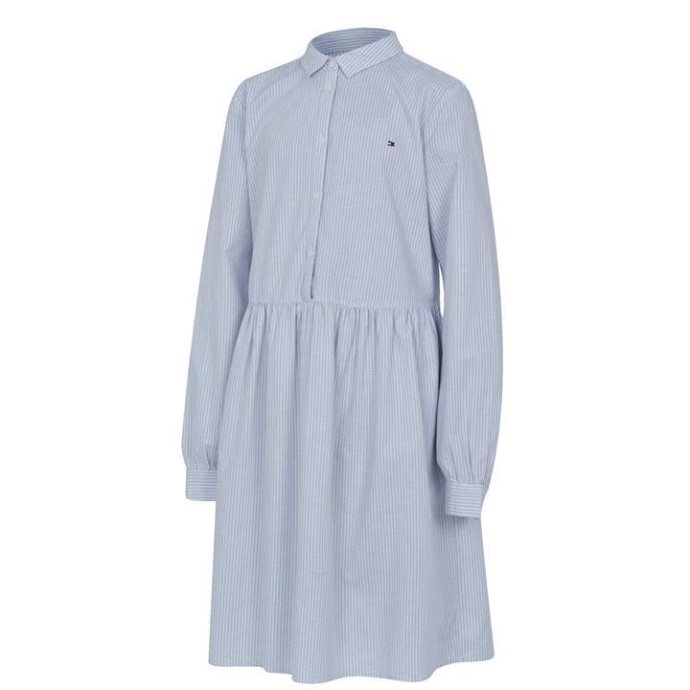 Tommy Hilfiger Danmark Rolig Blå Stribet Kjole Juniorpiger