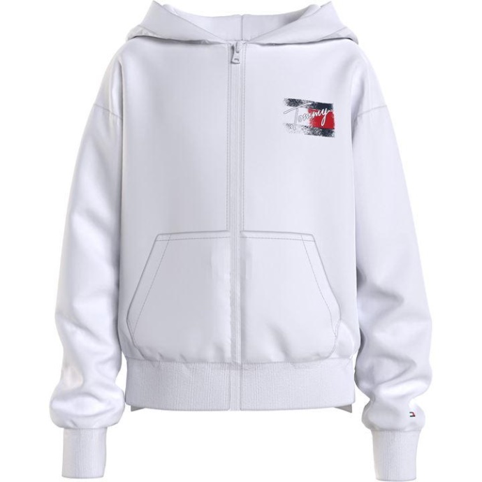Tommy Hilfiger Danmark Flag Print Lynlås Hættetrøje Hvid Ybr Tommy Hilfiger Danmark