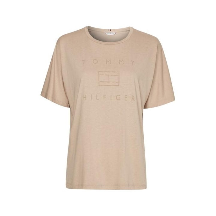Tommy Hilfiger Danmark Afslappet Burnout åben Hals T-shirt Dame Tommy Hilfiger Danmark Beige Aeg