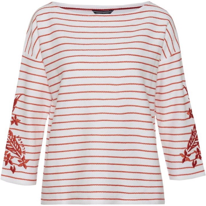 Tommy Hilfiger Danmark Hvid & Marineblå Dadiva Sweatshirt Med Bådhals