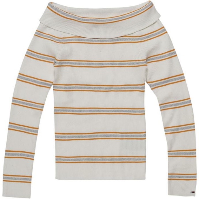Tommy Hilfiger Danmark Hvide Tommy Jeans Off Shoulder Rib Sweater